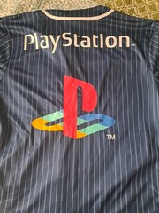 PLAYSTATION Kanji Logo Short Sleeve Blue Jersey Unisex NWT Size SMALL 34-36