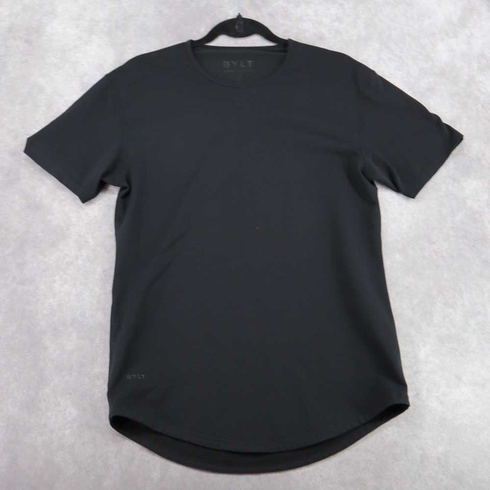 BYLT Shirt Mens Small Black Lux Drop-Cut Crewneck Tee Stretch Tagless Casual Top