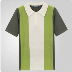 Men’s Multicolor Striped T Shirt Casual Knitwear Lapel Short Sleeve Summer Chic