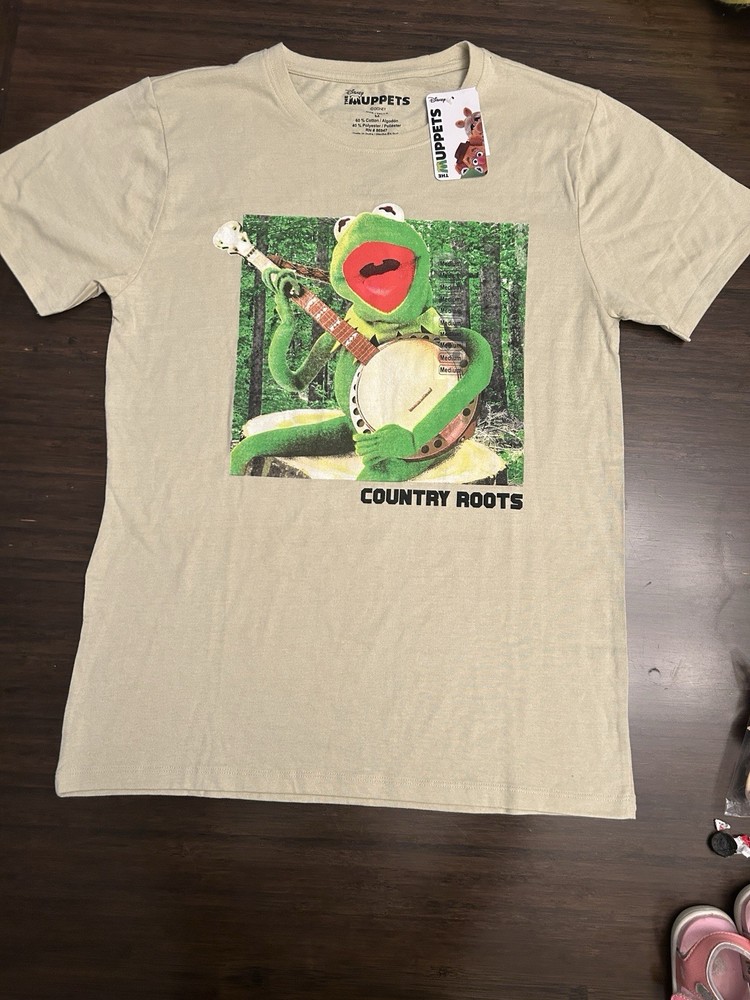 The Muppets Shirt Mens Sz M Beige Kermit The Frog Country Roots Banjo NEW NWT