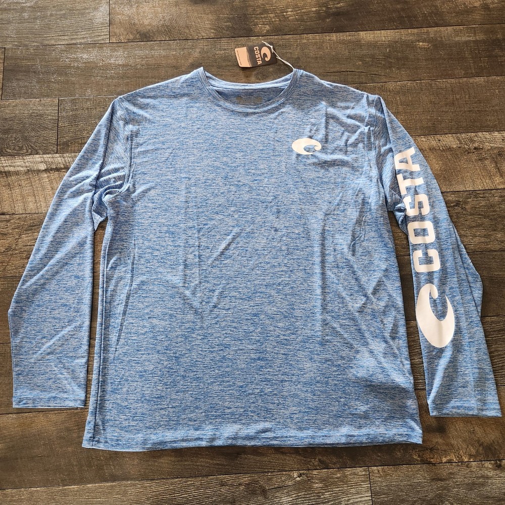 Costa Del Mar Technical Crew Shirt Mens XL Heather Blue Fishing UPF NWT