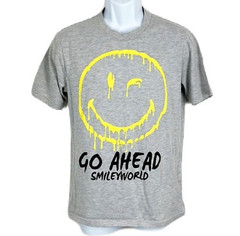 Smiley World Shirt Men Medium Grey Go Ahead Smile Graphic Tee