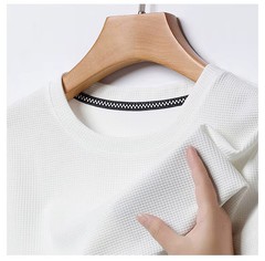 Men’s Waffle Knit T-Shirt Breathable Summer O-Neck Casual Short Sleeve Tee