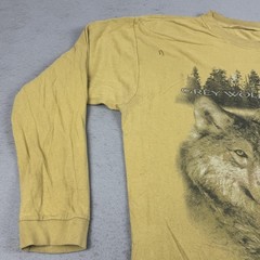 American Wildlife Grey Wolf Shirt Mens Extra Large Yellow Long Sleeve Graphic