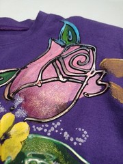 Vtg 3D Hand painted Floral Roses Purple T Shirt One Size