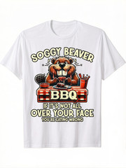 100% Cotton Funny BBQ T-Shirt – Soggy Beaver Humor for Men, Casual Loose Fit