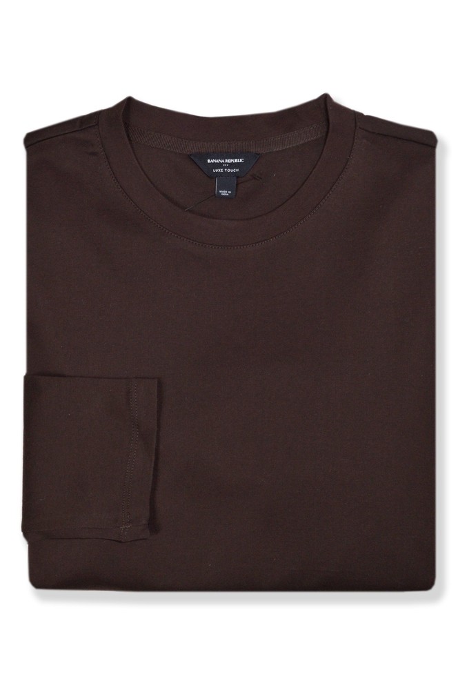 Banana Republic Mens Dark Brown Cotton Luxe Crewneck L/S Shirt Medium M BR-012