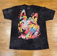 Vintage Y2K The Mountain Black Tie Dye Siberian Husky Dog Art T Shirt Men’s 3XL