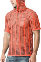 Zonbailon Men’s Sexy See Through Fishnet Hoodies Short Sleeve T-Shirt Sheer