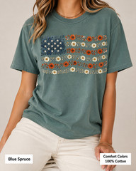 Floral American Flag Comfort Colors Shirt