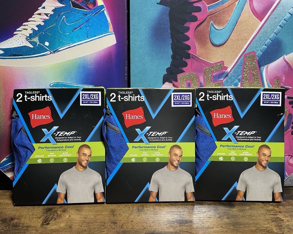 NEW** THREE **- 2PACKS OF MEN’S HANES PERFORMANCE COOL T-SHIRT size 2XL