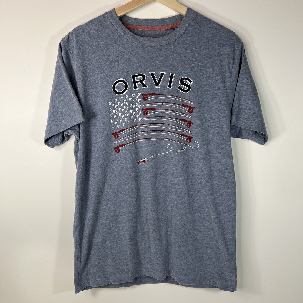 Orvis Classic Graphic T-Shirt Fishing Flag Blue Mens Medium M
