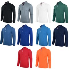 Men’s Polo Shirt-Spring and Autumn Casual Business Buckle Henry Collar Long slee