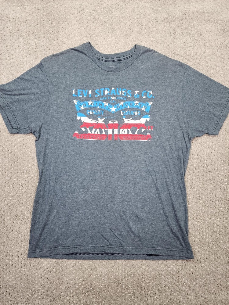 Levis Shirt Mens Large Gray Original Riveted Graphic Tee Patriotic USA