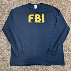 Vintage FBI ‘Female Body Inspector’ T Shirt Mens 2XL Long Sleeve Navy Cotton Y2K