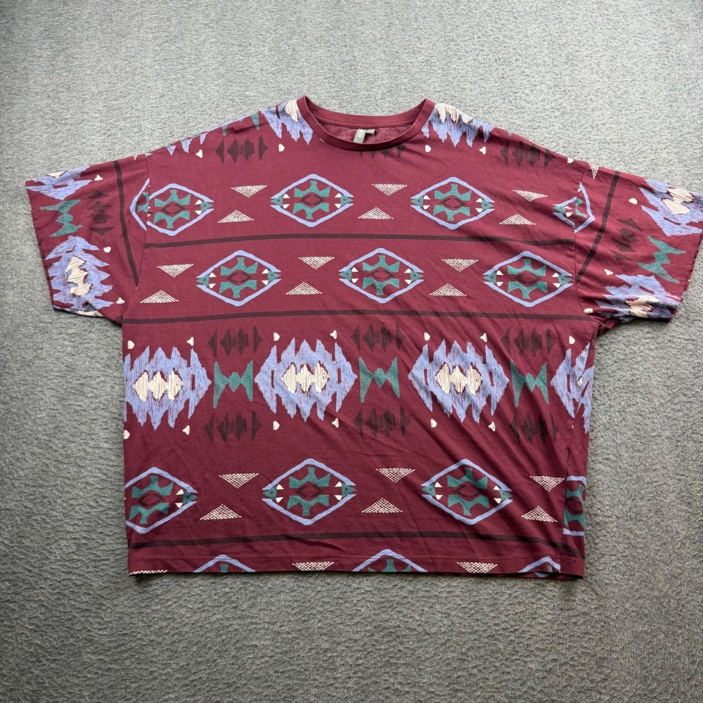 ASOS T-Shirt Men’s L Burgundy Southwestern Geometric Tribal Print Cotton Short