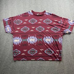 ASOS T-Shirt Men’s L Burgundy Southwestern Geometric Tribal Print Cotton Short