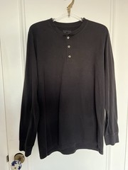 FRESH CLEAN THREADS Henley Shirt Men’s Large Black 3 Button Long Sleeve Casual