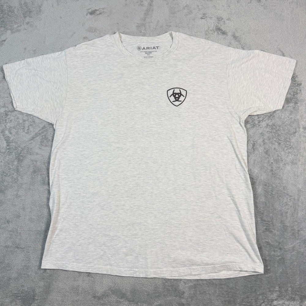 Ariat Mens XL T-Shirt Gray Short Sleeve Southwestern Graphic Buckle Exclusive