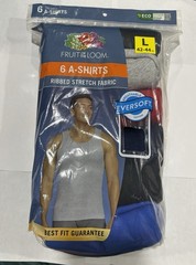 Mens Fruit of the Loom 6 Pack Assorted Colors Ribbed A-Shirts Size L 42-44 NEW