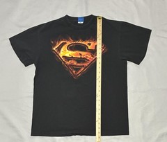 Superman Shirt Mens Large Black Flaming S Logo Graphic Tee DC Comics Superhero