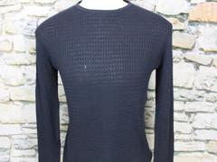 MANI Vintage Mens Black Crew Neck Tee Fine Cable Knit Cotton Rayon Blend Large