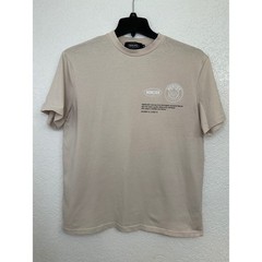 MERCIER Mens Beige Graphic Print Crewneck T Shirt Casual Streetwear Size M