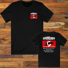 Eveready Retro Battery Black Cat Nine Lives Men’s Black T-Shirt Size S-5XL