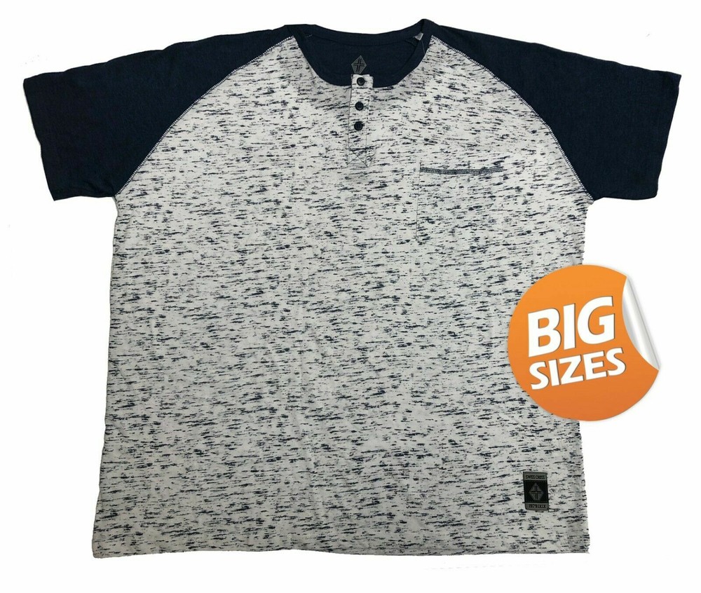 Swiss Cross Mens Raglan Henley Front Pocket Baseball T Shirt Navy White 3XL