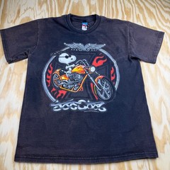 Vintage Peanuts Joe Cool Snoopy Biker Motorcycle Graphic T-Shirt Black Mens M
