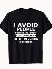 Men’s Cotton Graphic T-Shirt – “I Avoid People” Funny Print Round Neck Tee Tops↗