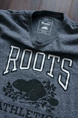 Roots Canada T Shirt Salt & Pepper Beaver Logo Size S *g1103a4