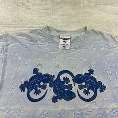 Vintage 90s Maui Hawaii Shirt Size Large Blue Lizard All Over Print