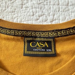 Casa Moda Couture Mustard Yellow Greek Geometric Stripe Pattern T-Shirt Mens 2XL