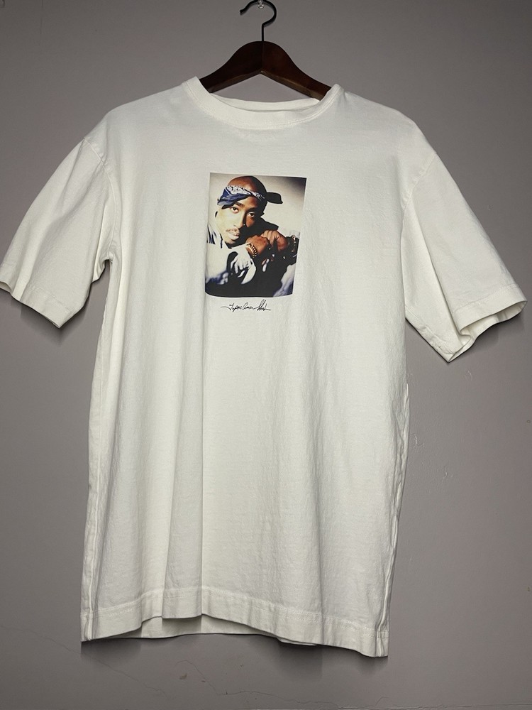 H&M Tupac Shakur Graphic Print Tee White Loose Fit Crew Neck Short Sleeve XS