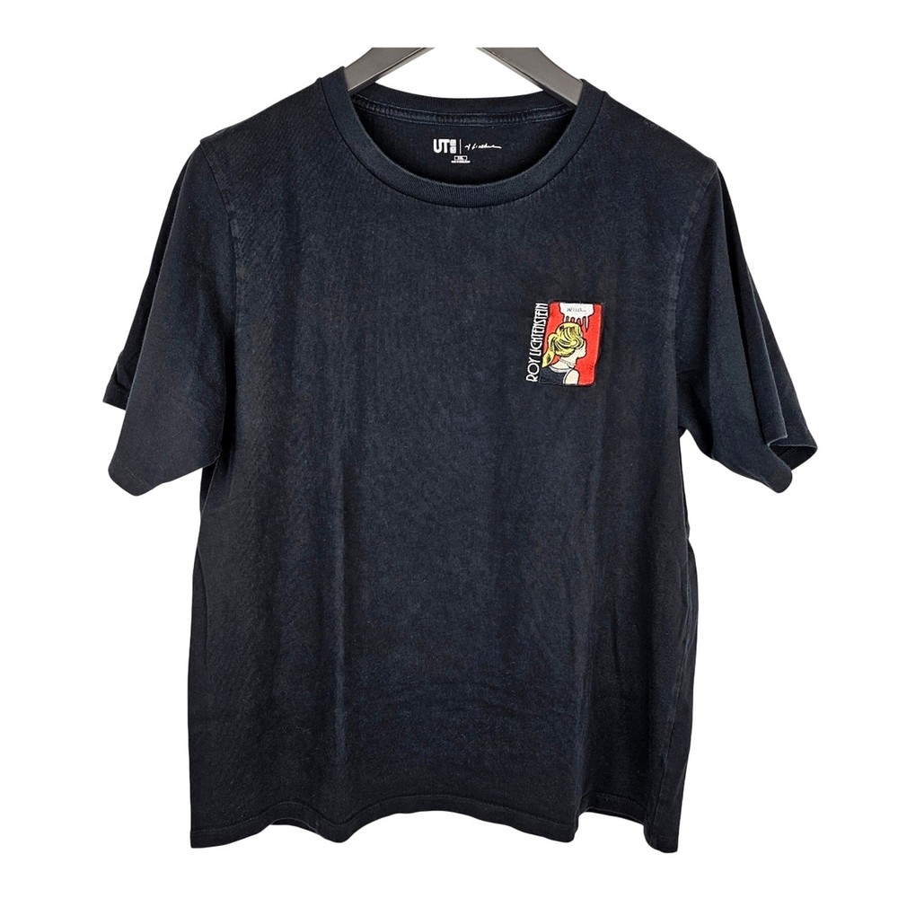 UT ROY LICHTENSTEIN x UNIQLO BLACK T-SHIRT SIZE XXL EMBROIDERED POW! COMICSTRIP