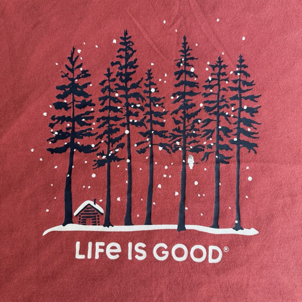 Life Is Good Winter Pine Tree Snow Scene Men’s Short sleeve Crusher Tee XL