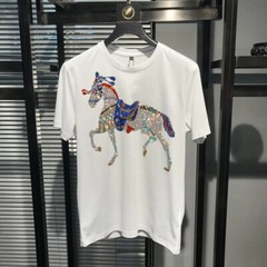 New Fashion Trend Horse Hot Drilling Rhinestones Summer Luxury Men T-Shirt