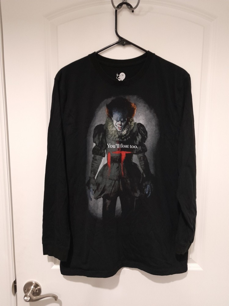 IT Pennywise Clown You’ll Float Too Size Large L/S T Shirt Stephen King Movie