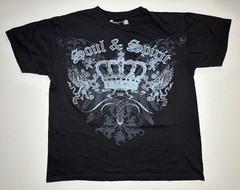 Vtg Y2K Carbon Black AOP Beaded Crown Crest Eagle T Shirt S/M (read)* Cyber Goth