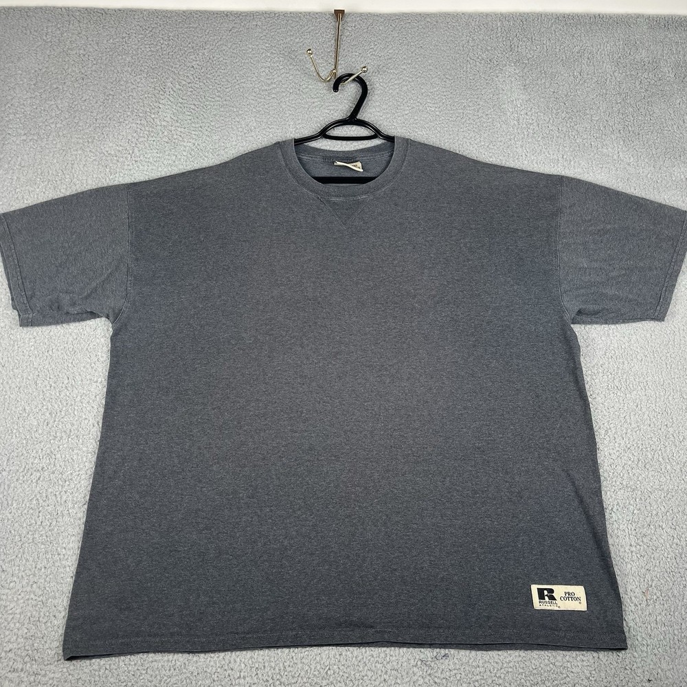 VINTAGE Russell Athletic Shirt Mens XXL Gray Pro Cotton Y2K Heavyweight Blank