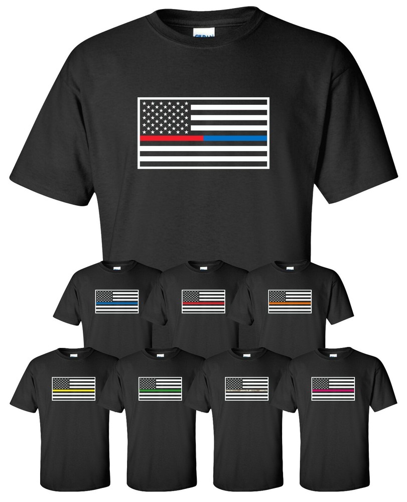 “Thin Line Flag” T-Shirt support police fire military american usa color stripe