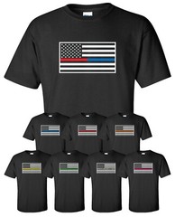 “Thin Line Flag” T-Shirt support police fire military american usa color stripe