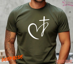 Unisex Minimalist Heart Cross T-Shirt, Men T shirt,Women T shirt Gift Religio