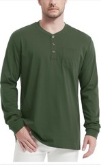 MAGCOMSEN Mens Henley Long Sleeve Casual Shirts Cotton Pocket Army Green Size M
