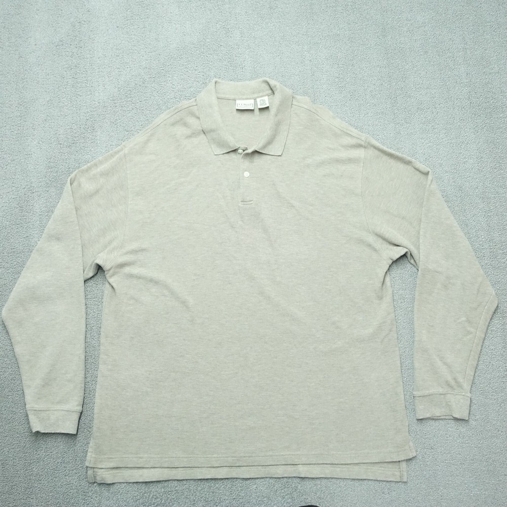 L.L. Bean Casual T-Shirt Men’s Size XL Gray Long Sleeve Collared Neck Cotton