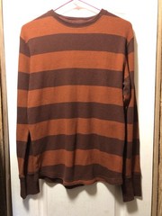 Mens Y2K Mossimo Supply Utility Orange Brown Knit Thermal Striped Shirt Size S