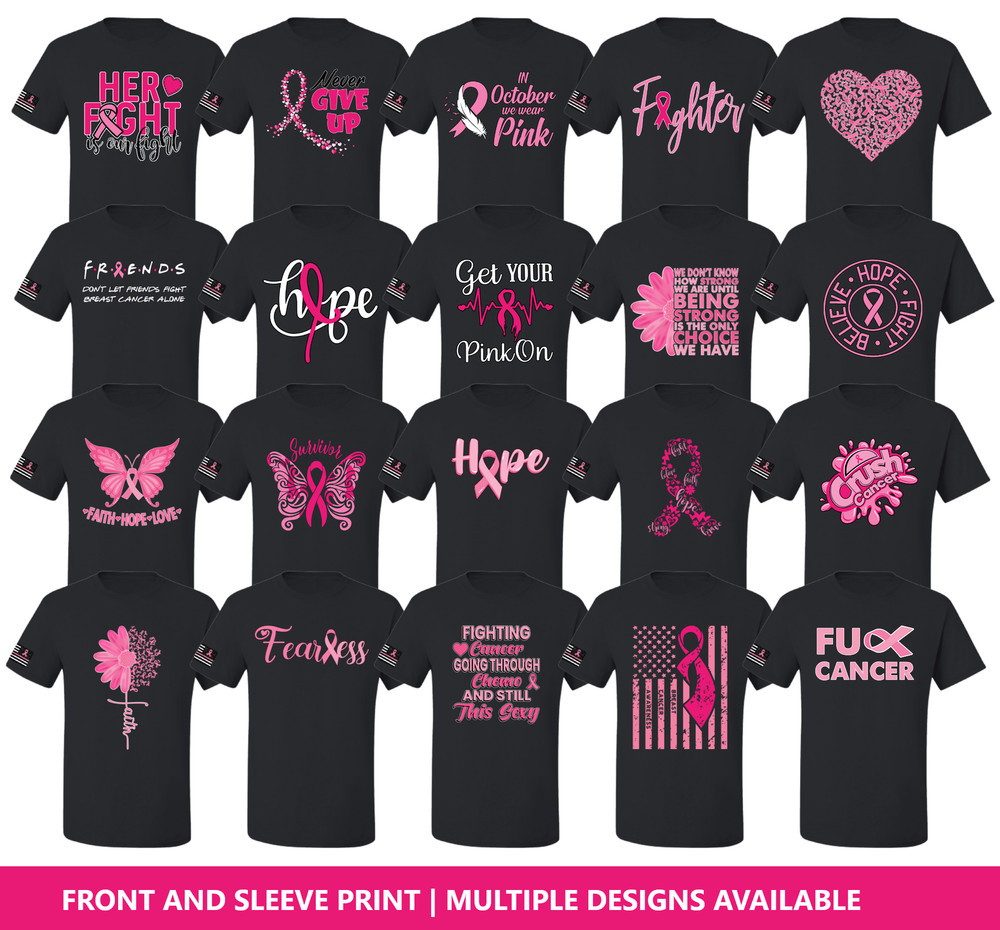 Collection Designs Breast Cancer Awareness US Flag Pride Unisex Black T-Shirt