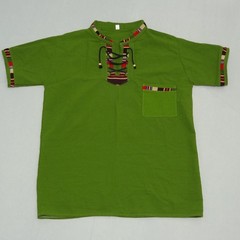 Artisanal Guatemalan Colorful Trim Shirt Green Cotton Mayan Men’s M / Women’s L