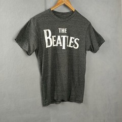 The Beatles Rock Band T-Shirt Adult Small Gray Spellout Logo Cotton Crew Neck